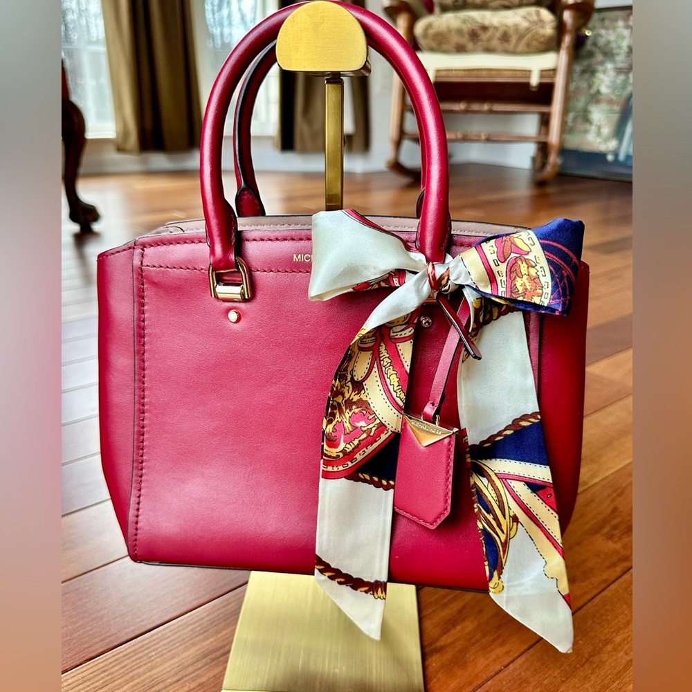 Michael Kors Deep Red Leather Satchel with Scarf and detachable Crossbody Strap. - Picture 11 of 11